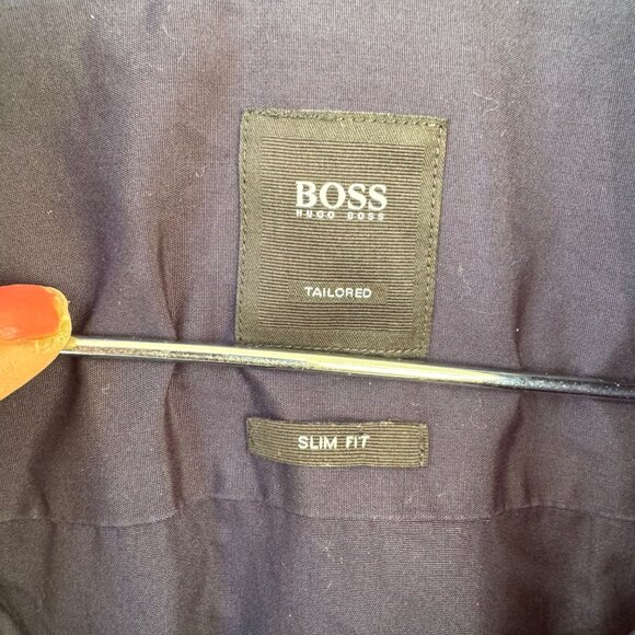Hugo Boss Men's Slim Fit Tailored Dress Shirt Size Large Dark Blue - Picture 7 of 10